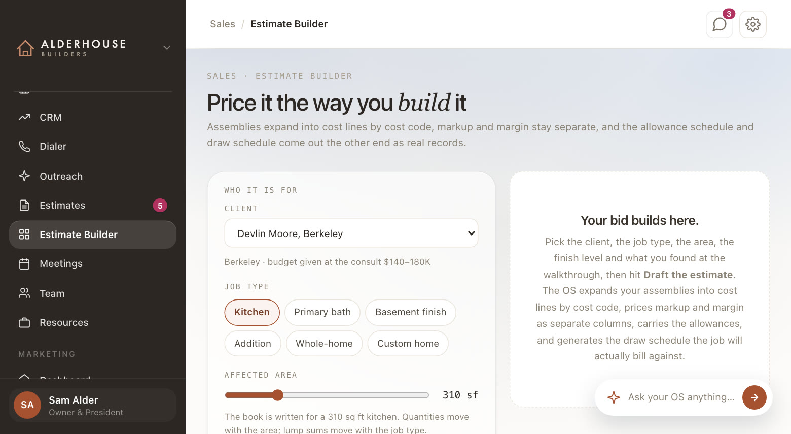 Estimates priced the way you build, in the demo