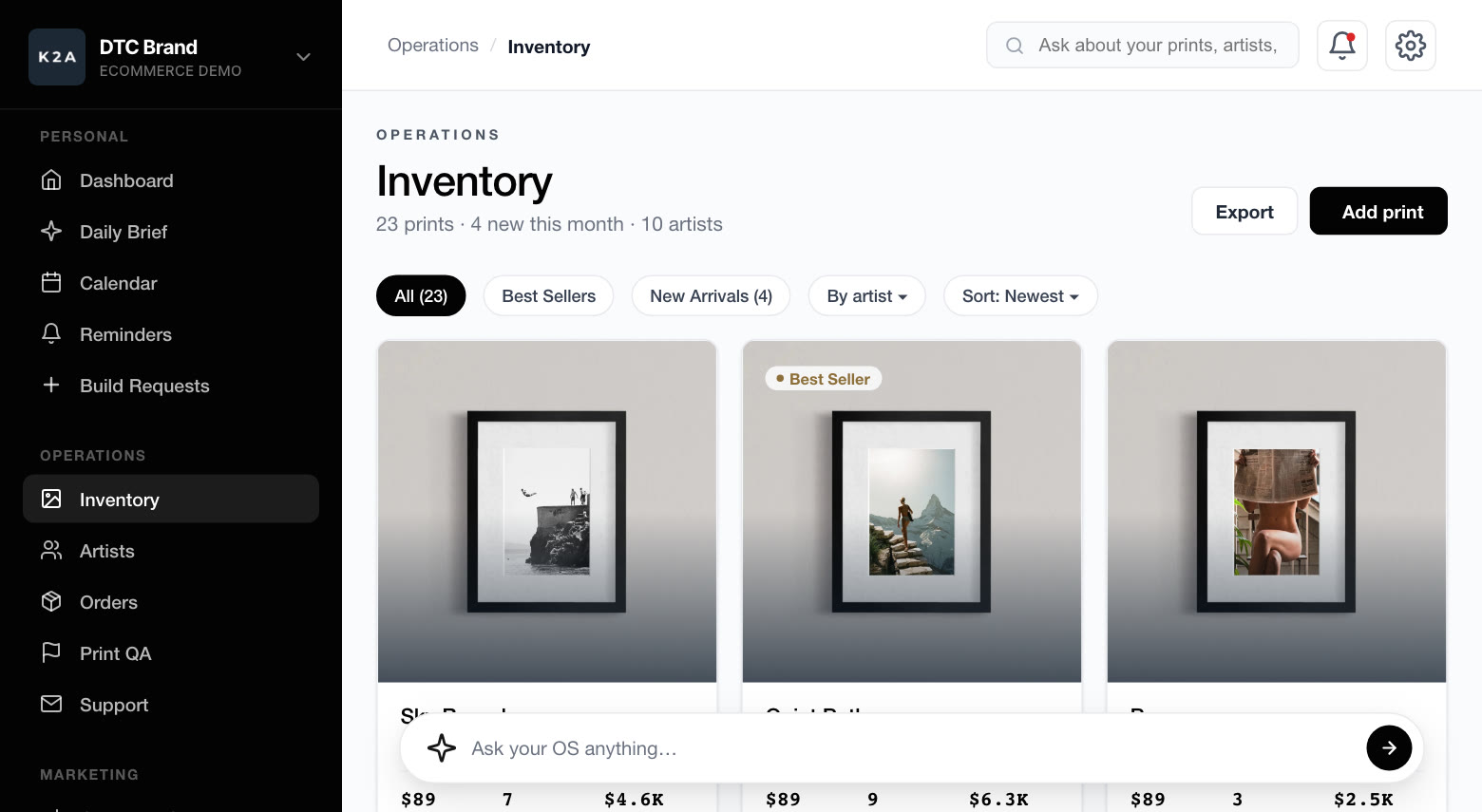 Inventory you can see, in the demo