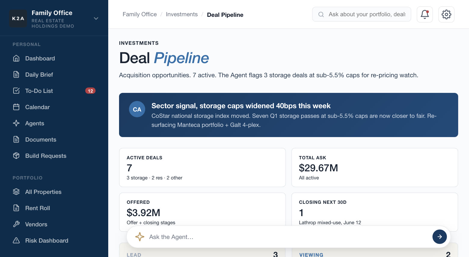 The deal pipeline, in the demo