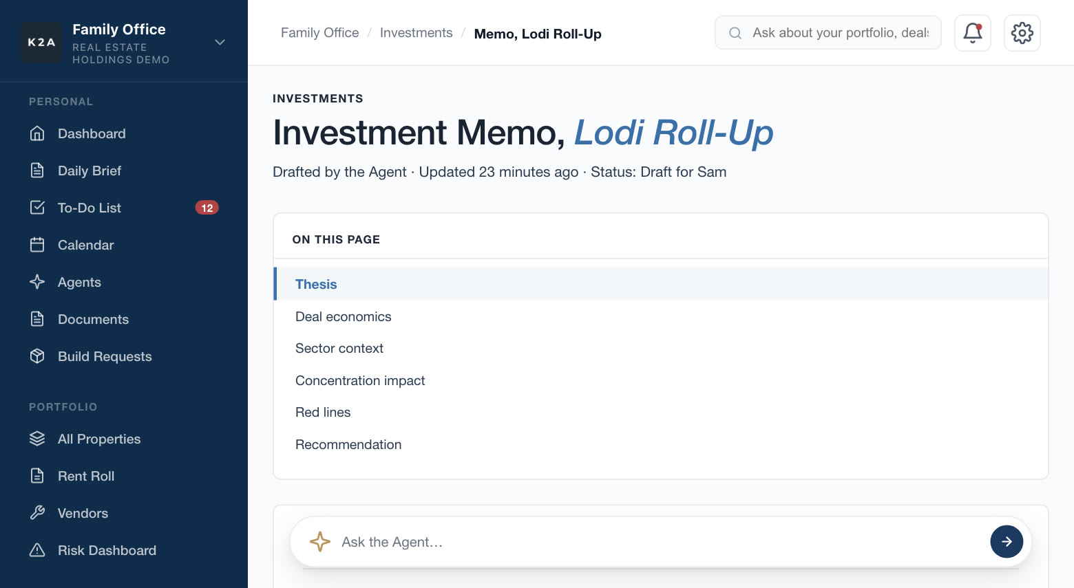 Investment memos, drafted for you, in the demo