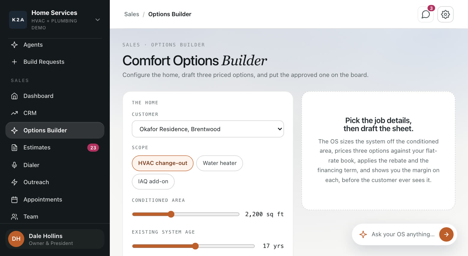 Options priced in the home, in the demo