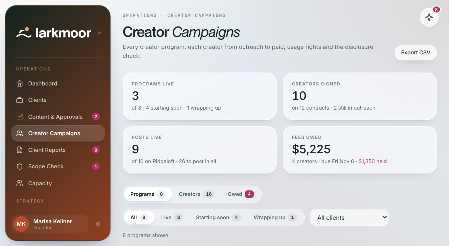 Creator campaigns out of the spreadsheet, in the demo
