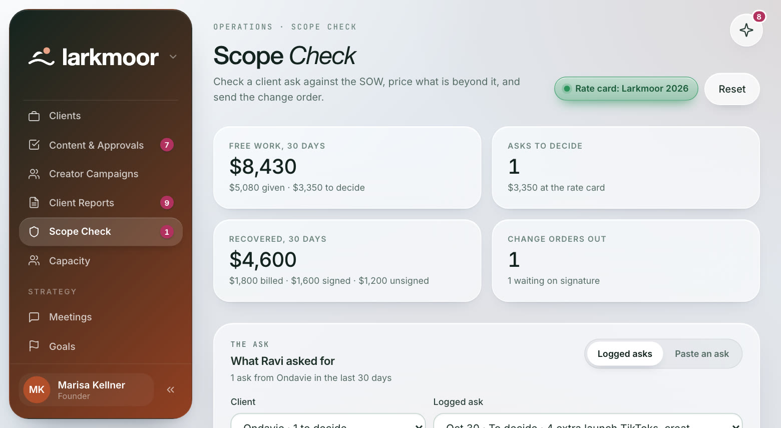Extra asks, caught and priced, in the demo