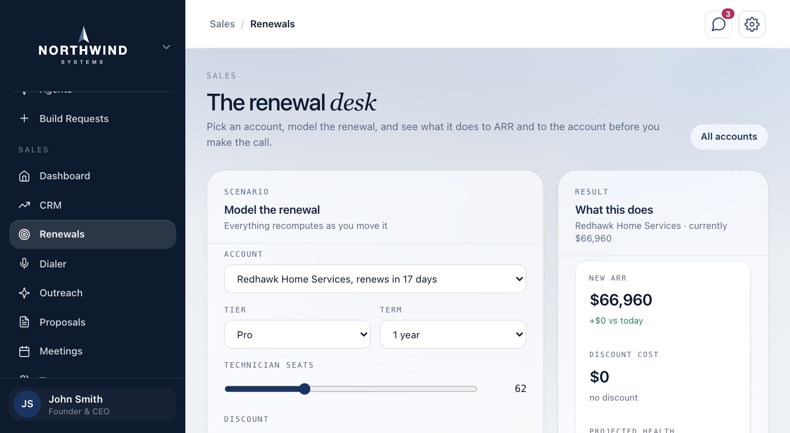 Renewals, modelled first, in the demo
