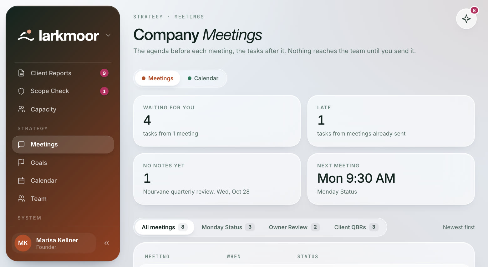 Company meetings, in a demo