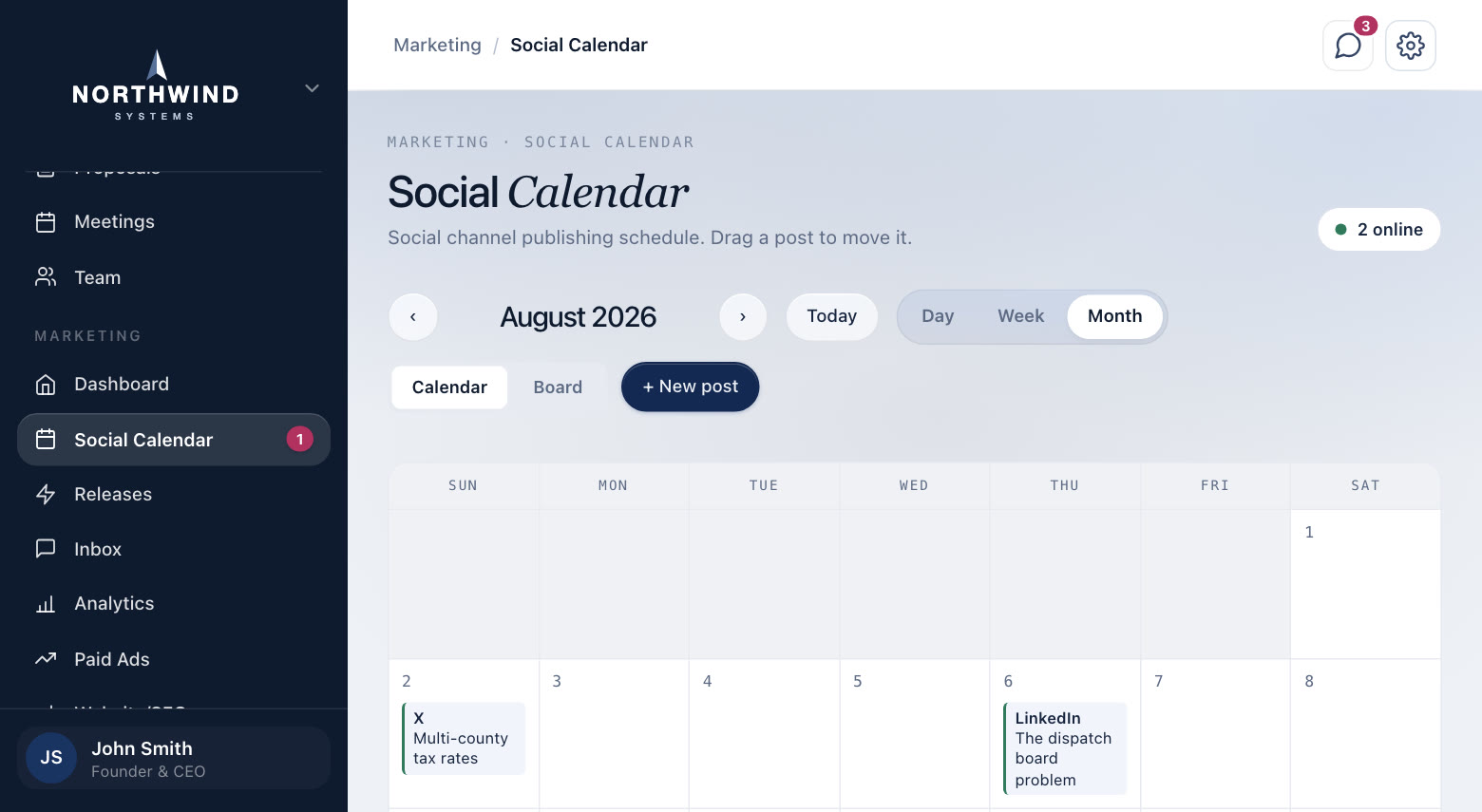 Social calendar, in a demo