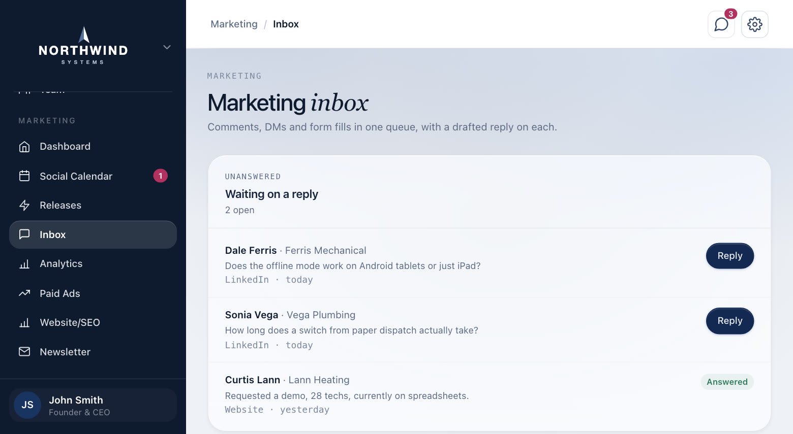 Social inbox, in a demo